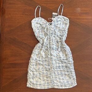 Tight Blue and White Patterned Mini Dress